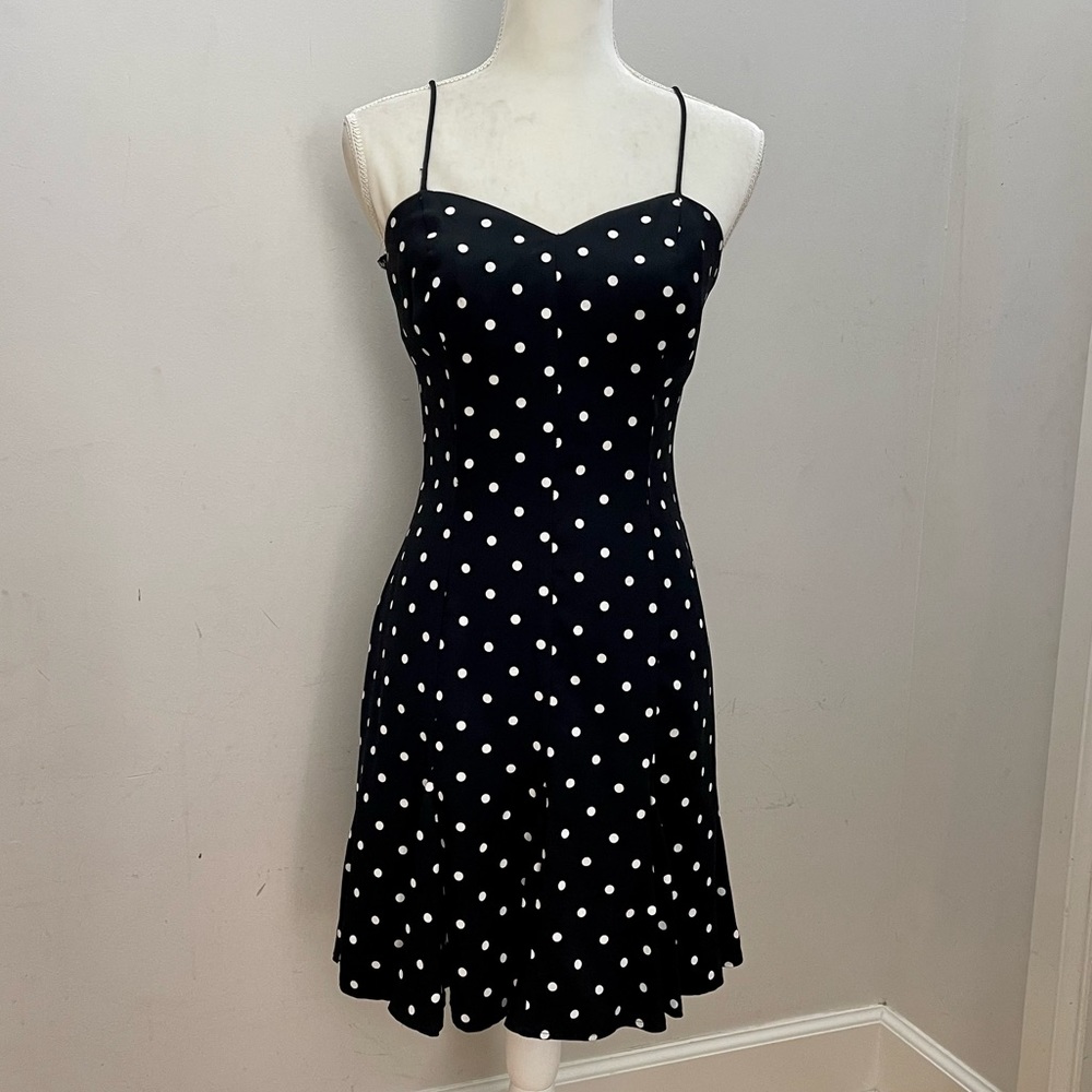 Roberta Fit and Flare B&W Polka Dot Dress, sz 5/6